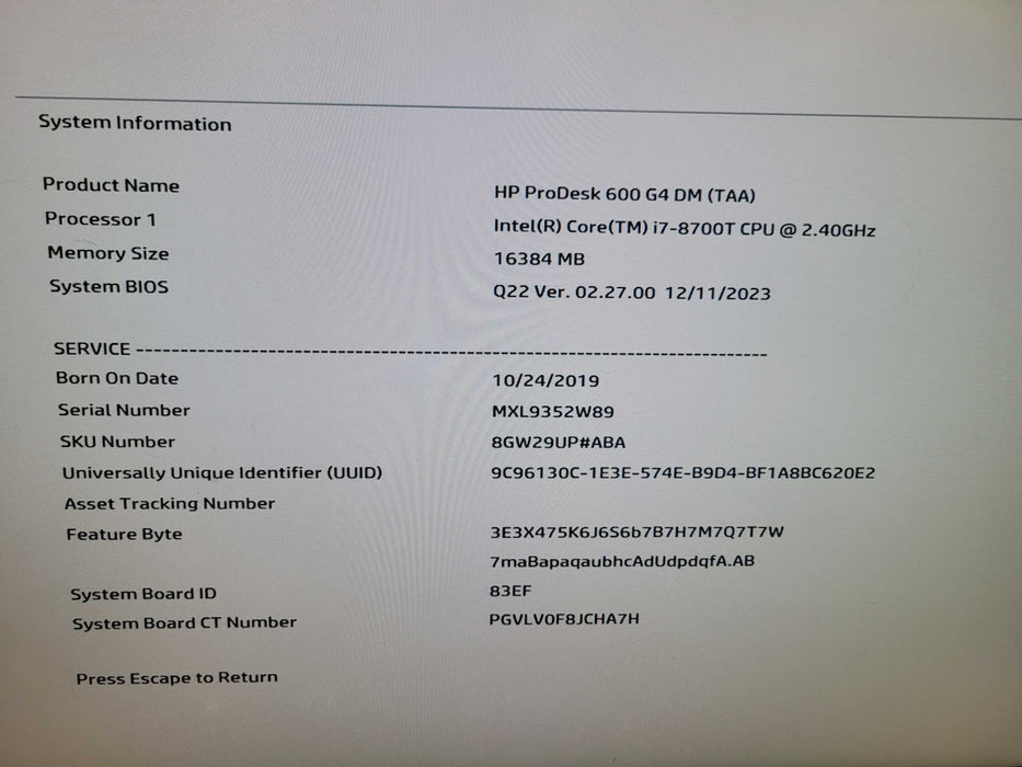 HP ProDesk 600 G4 DM - Core i7-8700T 16GB DDR4 256GB SSD  Q%