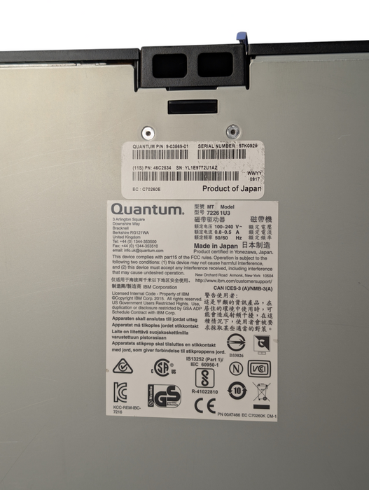 Quantum 72261U3 Tape Drive Server 9-03569-01 with 1x LTO5 Tape Drive Instal -