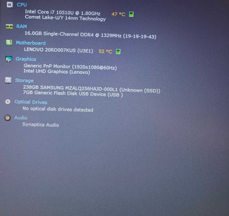 Lenovo ThinkPad E15 Core i7-10510U@1.80GHz 16GB RAM 256GB SSD  Lap200