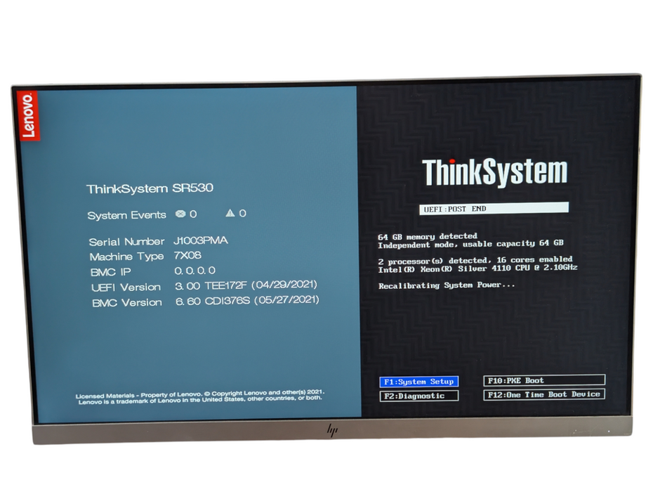 Lenovo ThinkSystem SR530 1U 1x Xeon Silver 4110 64GB RAM 4x 480GB SSD