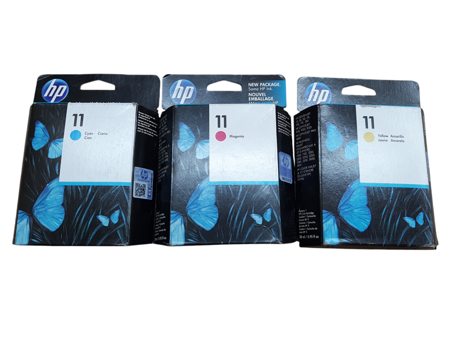 HP 11 Ink Cartridge, Set of 3 CMY - Cyan Magenta Yellow C4836A C4837A C4838A Q