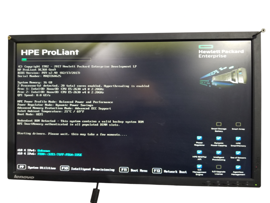 HP ProLiant DL360 GEN9 2x Xeon E5-2630v4 16GB DDR4 iLO4 No Raid 2x500W