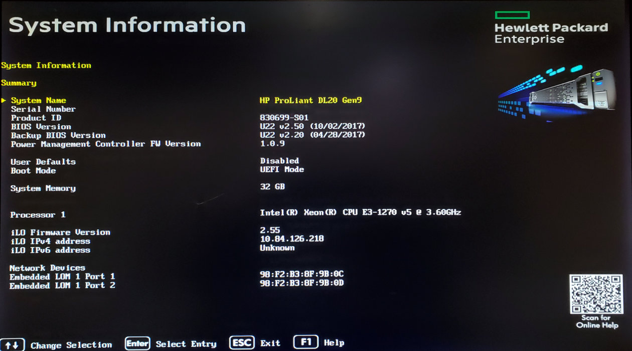 HP ProLiant DL20 Gen9 1x Xeon E3-1270 v5, 32gb DDR4, P440 - No HDD