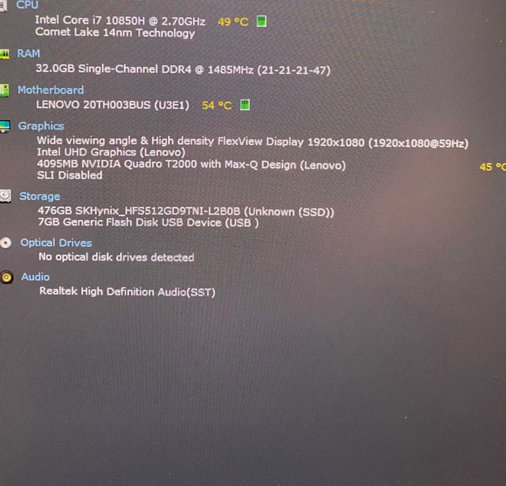 Lenovo ThinkPad P1 Gen 3 i7-10850H QUADRO T2000 4GB GPU 32GB RAM 512GB SSD  Lap200