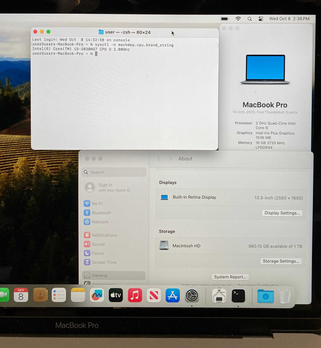 Apple MacBook Pro 13" 2020 i5-1038NG7 16GB RAM 1TB SSD No Power Adapter