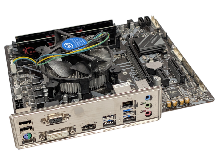GIGABYTE B365M DS3H Motherboard w/ Intel i3-9100F, 16GB DDR4, I/O Shield )
