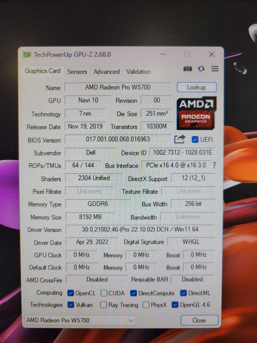 AMD Radeon Pro W5700 Graphic Card 8 GB GDDR6 w/ 5x Mini Displayport !