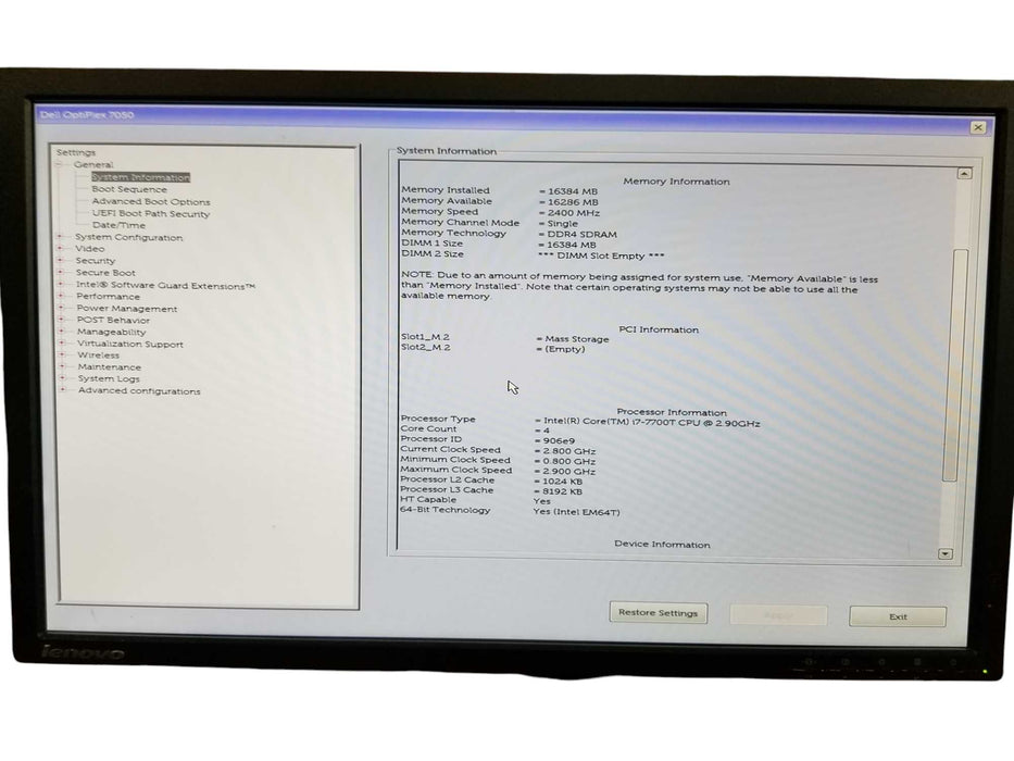 Dell OptiPlex 7050 USFF Core i7-7700T @2.90GHz, 16GB DDR4, 250GB NVMe