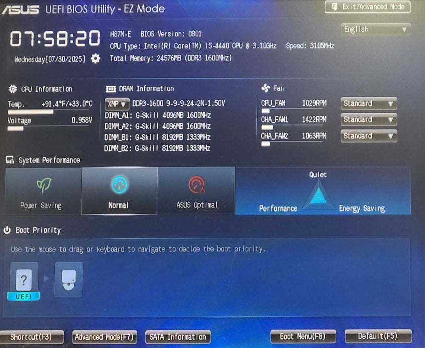 ASUS HB7M-E Motherboard W/ Core i5-4440 @ 3.10GHz, 24GB DDR3