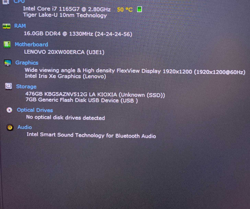 Lenovo ThinkPad X1 Carbon Gen 9 Core i7-1165G7@2.80GHz 16GB RAM 512SSD READ  Lap200