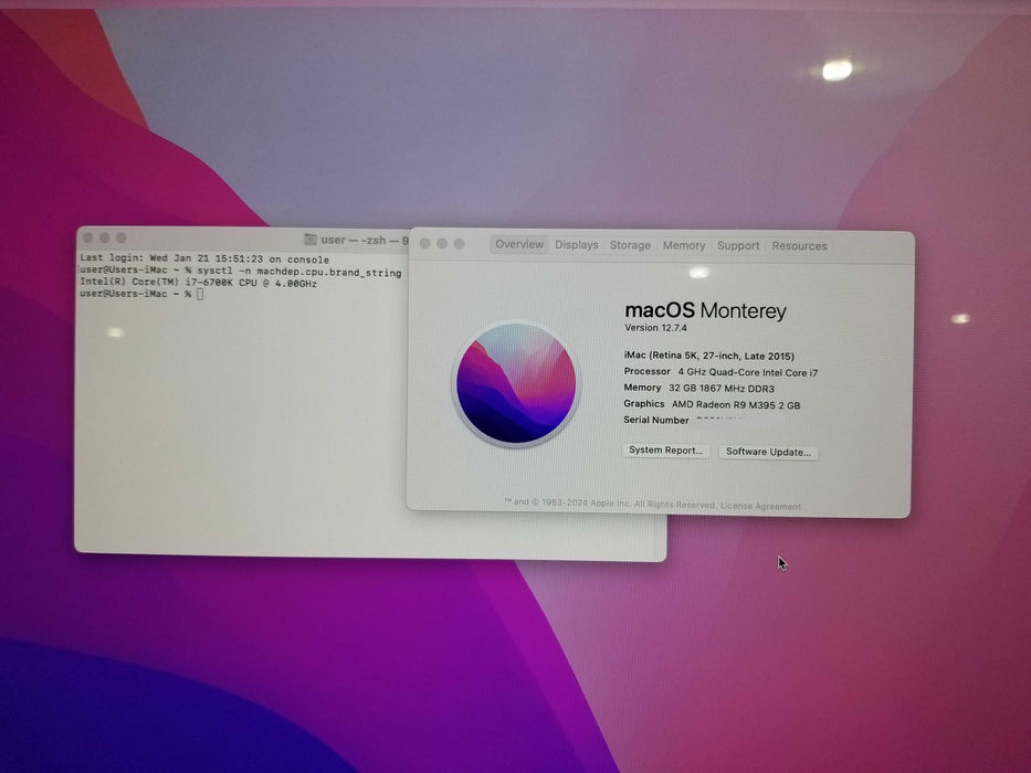 Apple iMac 27" Retina 5K 2015 Core i7-6700K CPU 4.0GHz, 32GB RAM - 500GB
