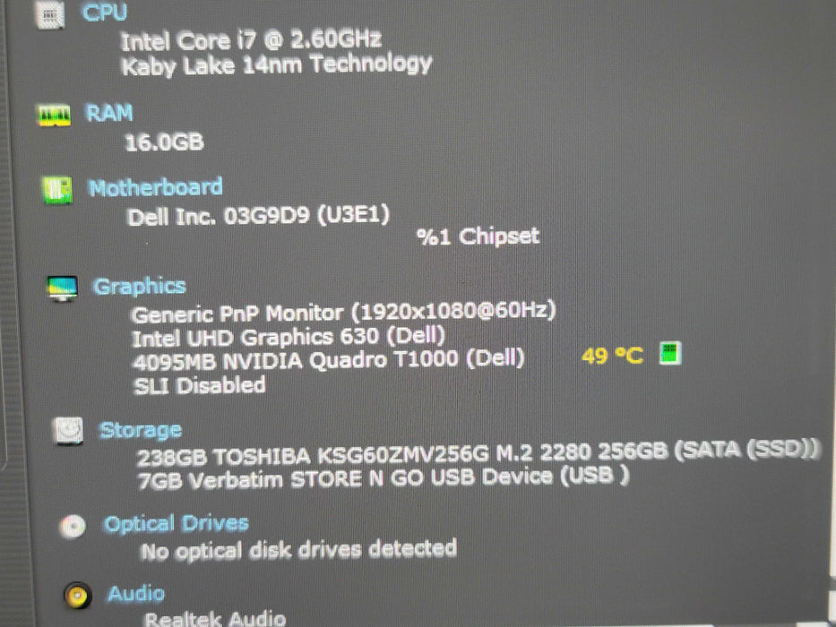 Dell Precision 5540 i7-9850H 16GB DDR4 Quadro T1000 256GB SSD READ  β Lap200