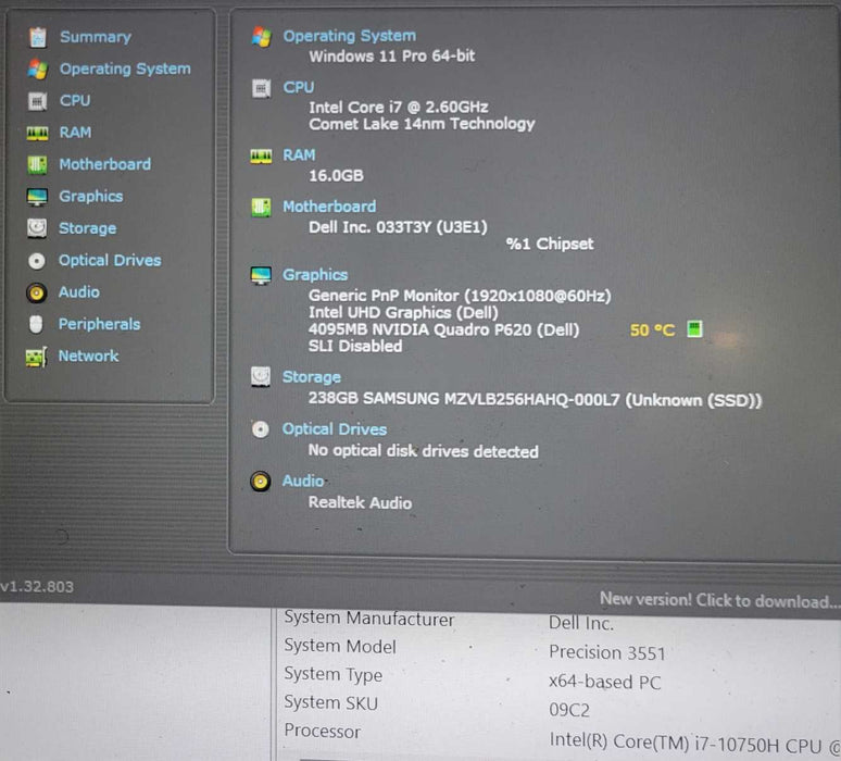 Dell Precision 3551 | i7-10750H 2.6GHz, 16GB DDR4, Quadro P620, 256GB NVMe _ Lap200
