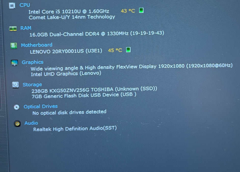 Lenovo ThinkPad T490 Core i5-10210U@1.6GHz 16GB RAM 256GB SSD READ Q Lap200
