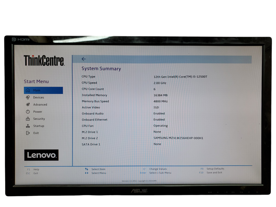 Lenovo ThinkCentre M80q Gen 3, i5-12500T, 16GB DDR5, 256GB NVMe, no OS
