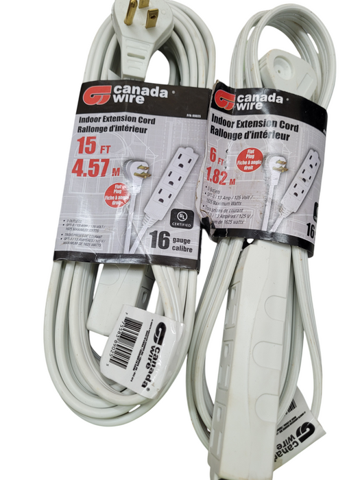 LOT of 5x Indoor Extension Cord - 3 outlet - 16 Gauge