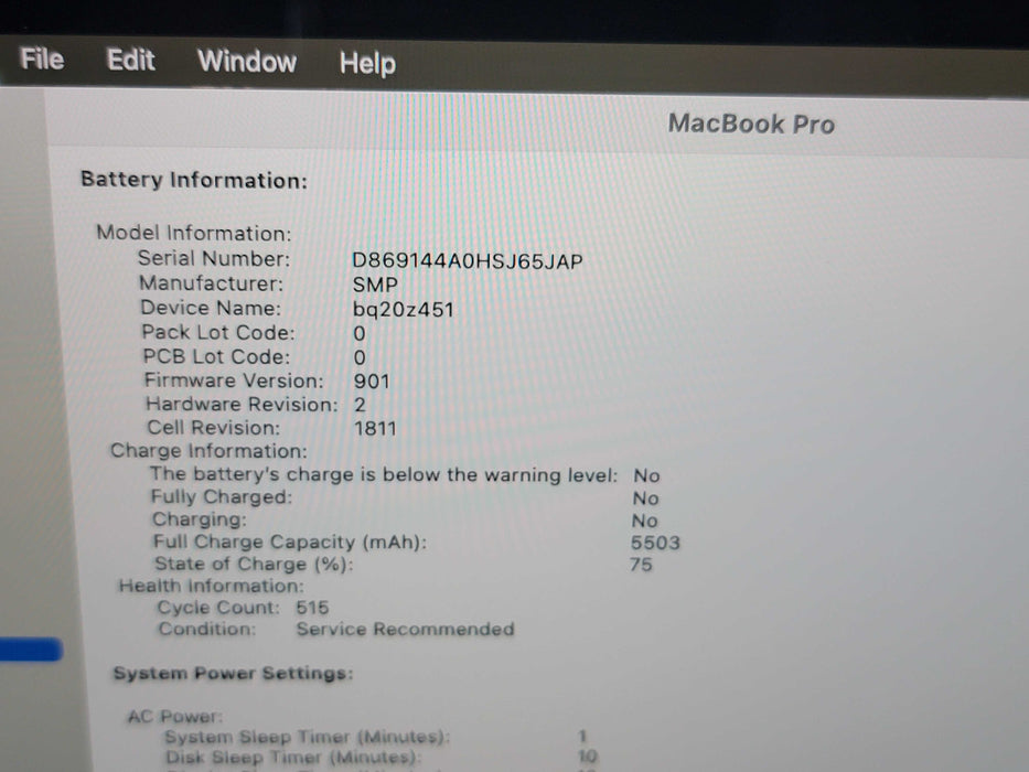 Apple Macbook Pro 2019 15" 6-Core i7-9750H @ 2.6GHz 16GB DDR4 250GB SSD GPU (