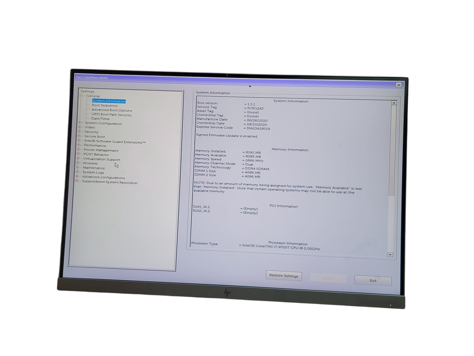 Dell OptiPlex 3070 Micro i7 - 9700T @ 2.00GHz 8GB DDR4 Ram No HDD