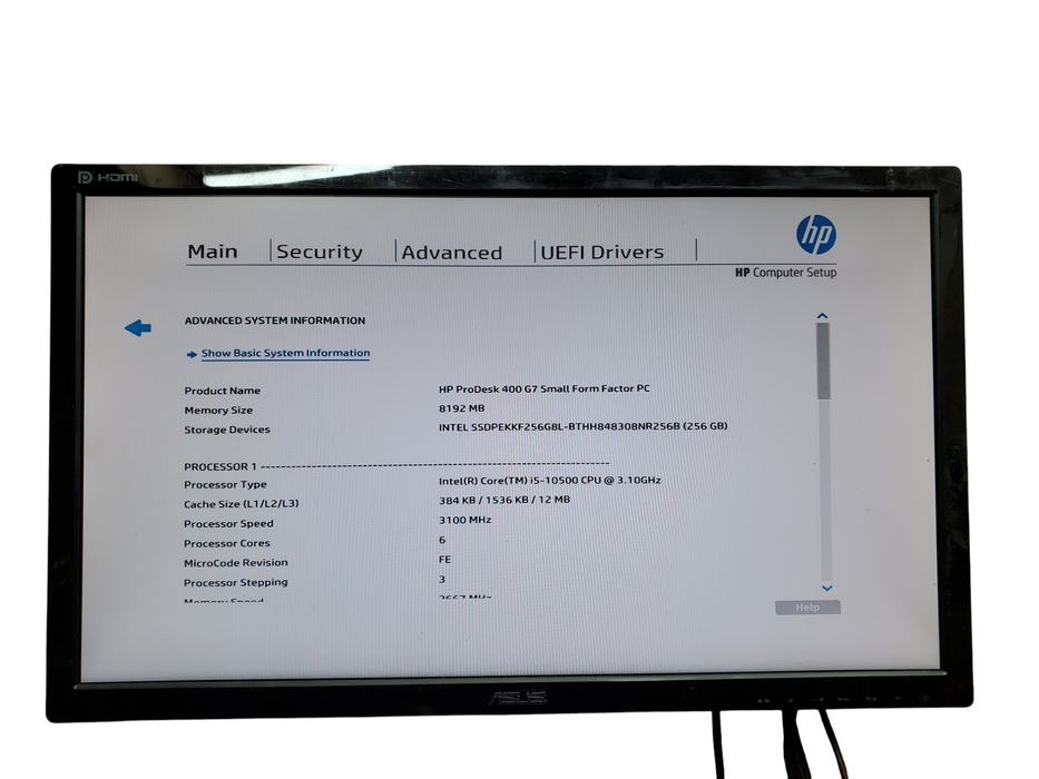 HP ProDesk 400 G7 SFF, i5-10500, 8GB DDR4, 256GB NVMe, No OS