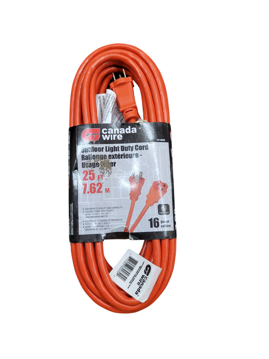 25Ft 1 Outlet Canada Wire Outdoor Light Duty Extension Cord