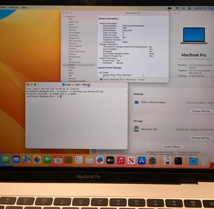 Apple MacBook Pro 13" 2017 i5-7360U 16GB 256 SSD French Keyboard READ!