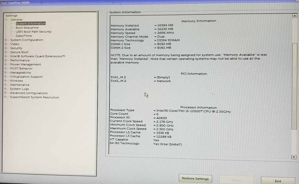 Dell OptiPlex 5080 Micro Core i5-10500T CPU 2.30GHz 16GB RAM- No HDD - WiFi Q