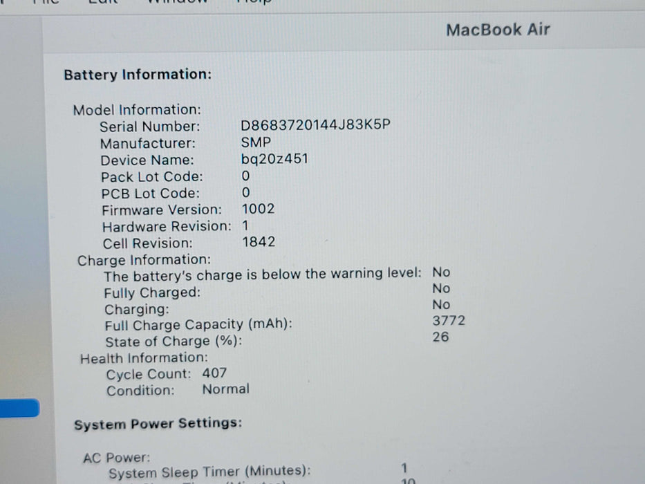 Apple Macbook Air 2018 13" 2-Core i5-8210Y @ 1.6GHz 8GB DDR3 120GB SSD