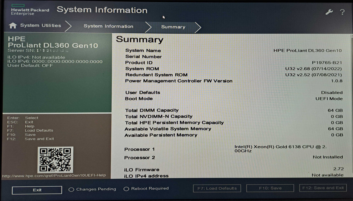 HPE DL360 Gen10 1U 4x 3.5" | Xeon Gold 6138 @2.00GHz, 64GB DDR4, E208i-a )