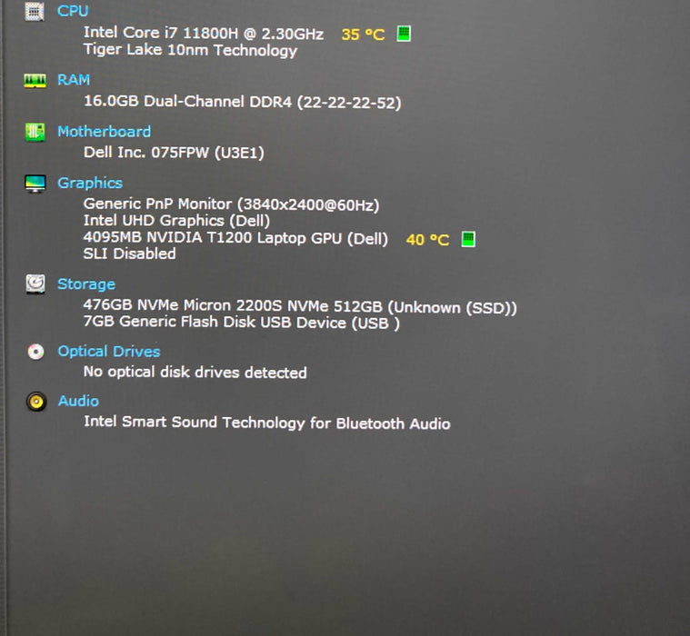 Dell Precision 5560 4K TOUCH i7-11800H QUADRO T1200 16GB RAM 512SSD READ! Q Lap200