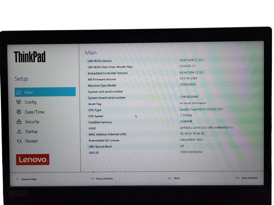 Lenovo ThinkPad T14 Core i5-10310U@1.7GHz 16GB RAM 256GB SSD ! Lap200