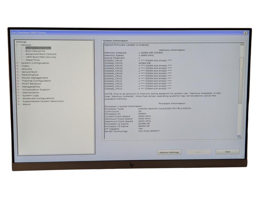 DELL Precision 7820 Intel Xeon GOLD 6138 20 Core 16GB RAM 256GB SSD  -