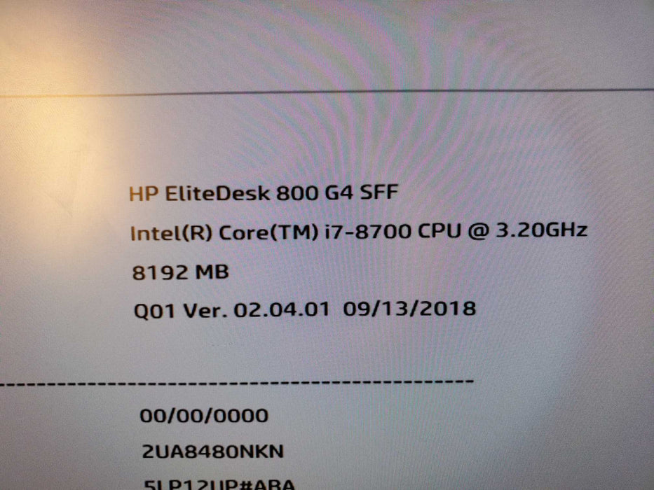 HP EliteDesk 800 G4 SFF, i7-8700, 8GB Ram, No HDD/SSD Q
