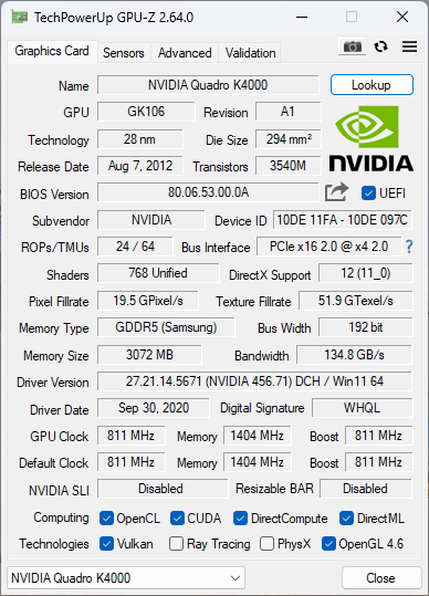 Nvidia Quadro K4000 3GB GDDR5 Graphics Card - 2xDP 1xDVI
