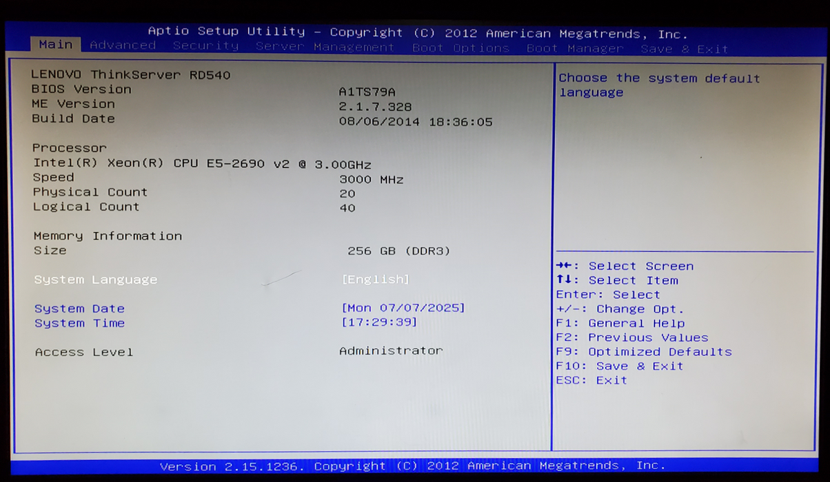 Lenovo ThinkServer RD540 2x E5-2690 v2 256GB DDR3 - No RAID/HDD