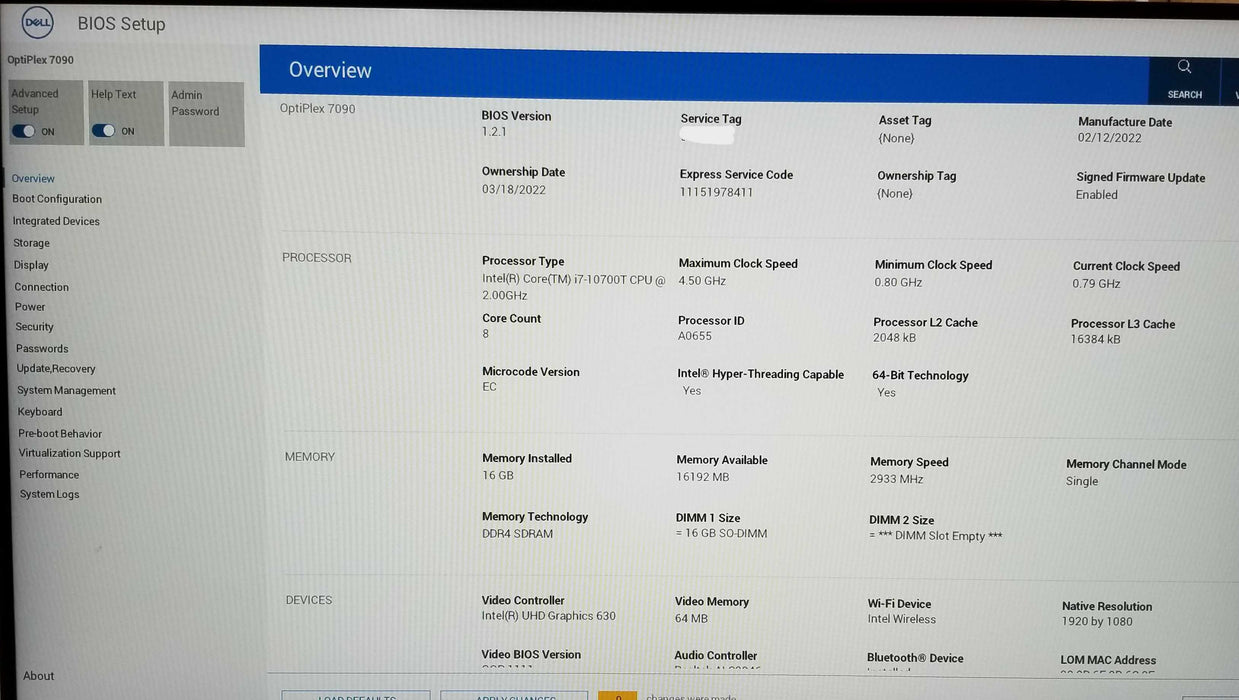 Dell OptiPlex 7090 USFF Intel i7-10700T CPU 2.00GHz 16GB RAM 256GB NVMe