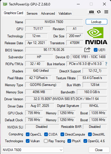 NVIDIA Quadro T600 4GB GDDR6 Graphics Card | 4xMiniDP