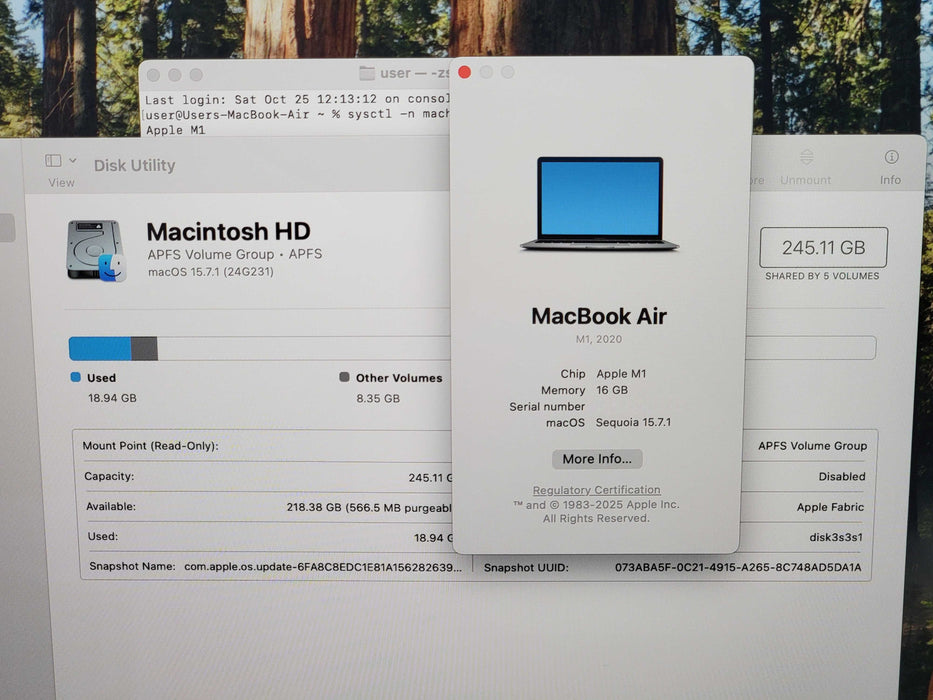 Apple Macbook Air 2020 8-Core M1 @ 3.2GHz 16GB RAM 250GB [A2337]