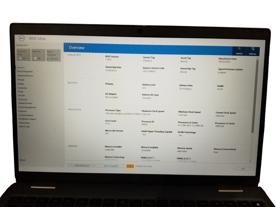 Dell Latitude 5531, Intel Core i5-12600H @2.20GHz, 16GB DDR5, 256GB NVMe   Lap200