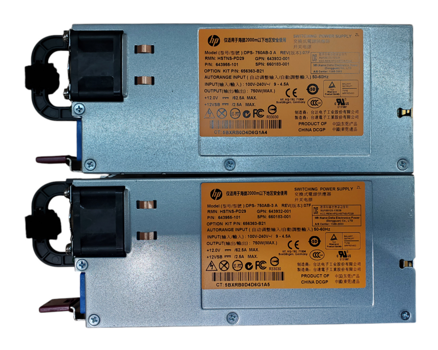 Lot 2x HP 750W Server Power Supply - DPS-750AB-3 - HSTNS-PD29