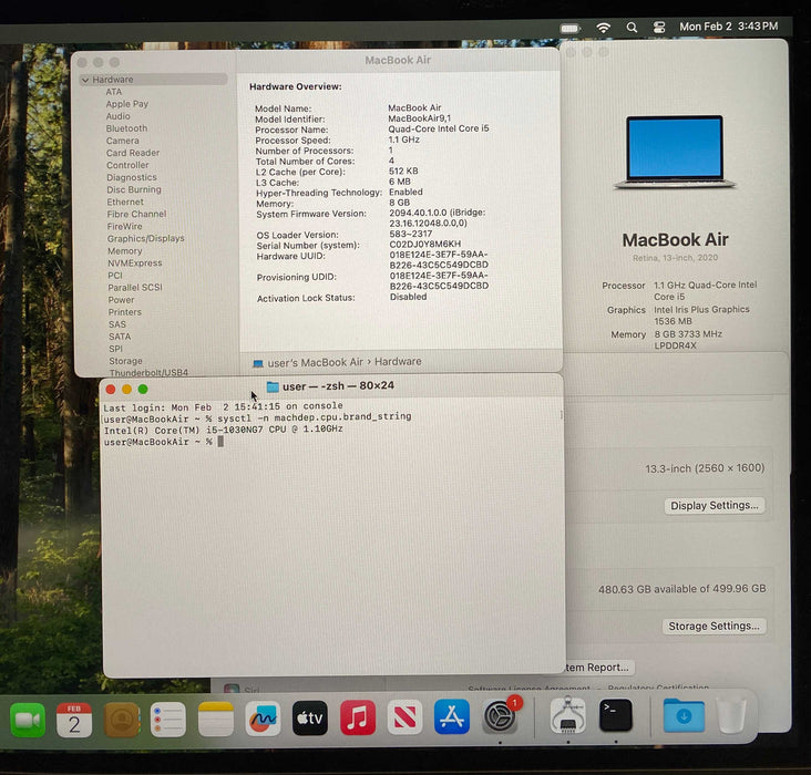Apple MacBook Air 13" 2020 i5-1030GN7 8GB RAM 512GB SSD READ!