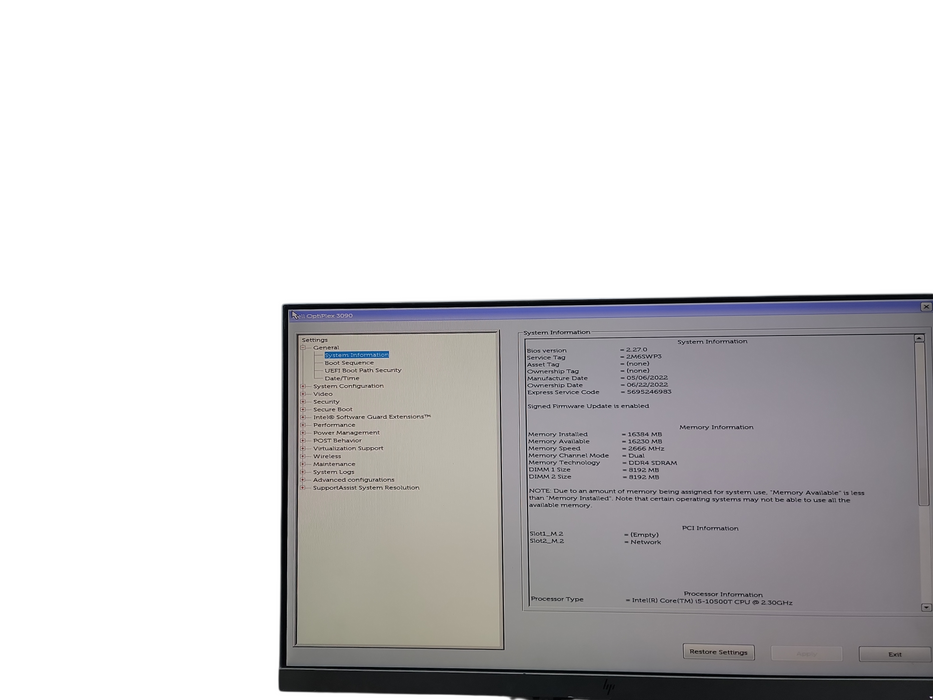 Dell OptiPlex 3090 Micro i5 - 10500T @ 2.30GHz 16GB DDR4 Ram NO HDD θ
