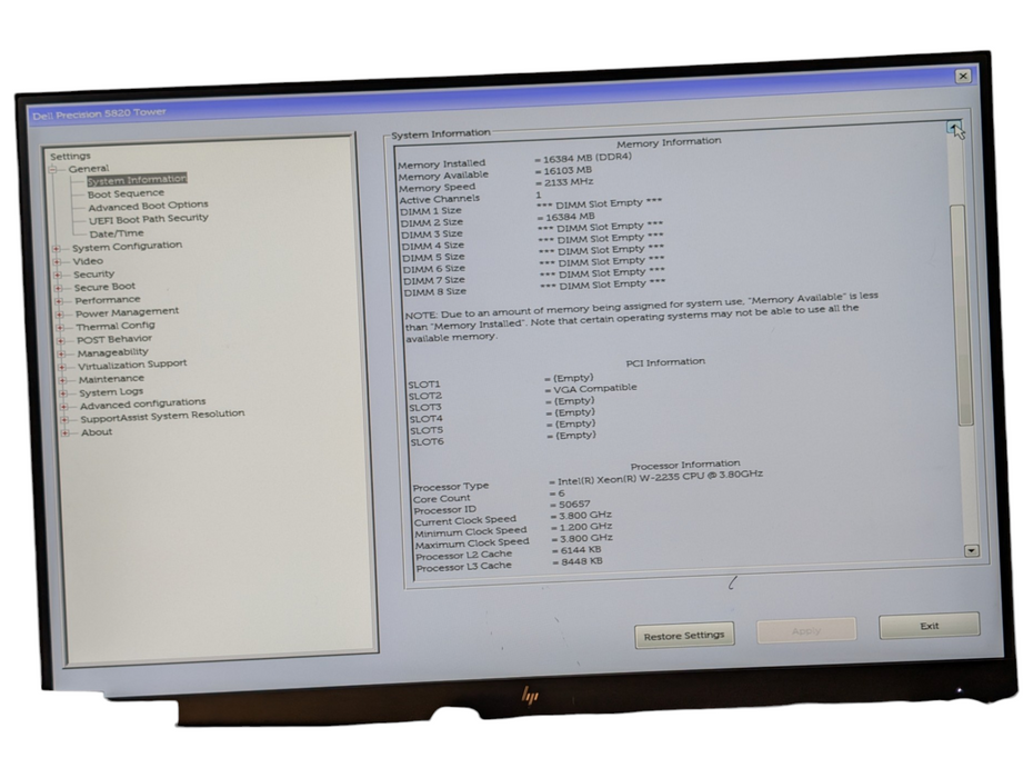 DELL Precision 5820 Intel Xeon W-2235 16GB RAM 256GB SSD  -