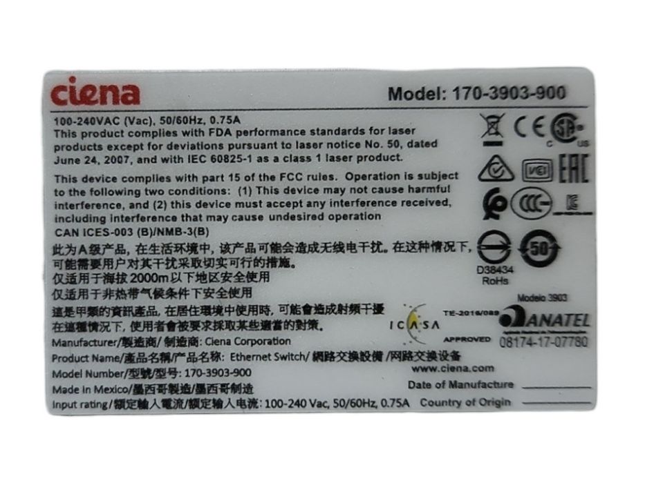 Ciena 3903 Ethernet Service Delivery Switch 170-3903-900, Factory Reset