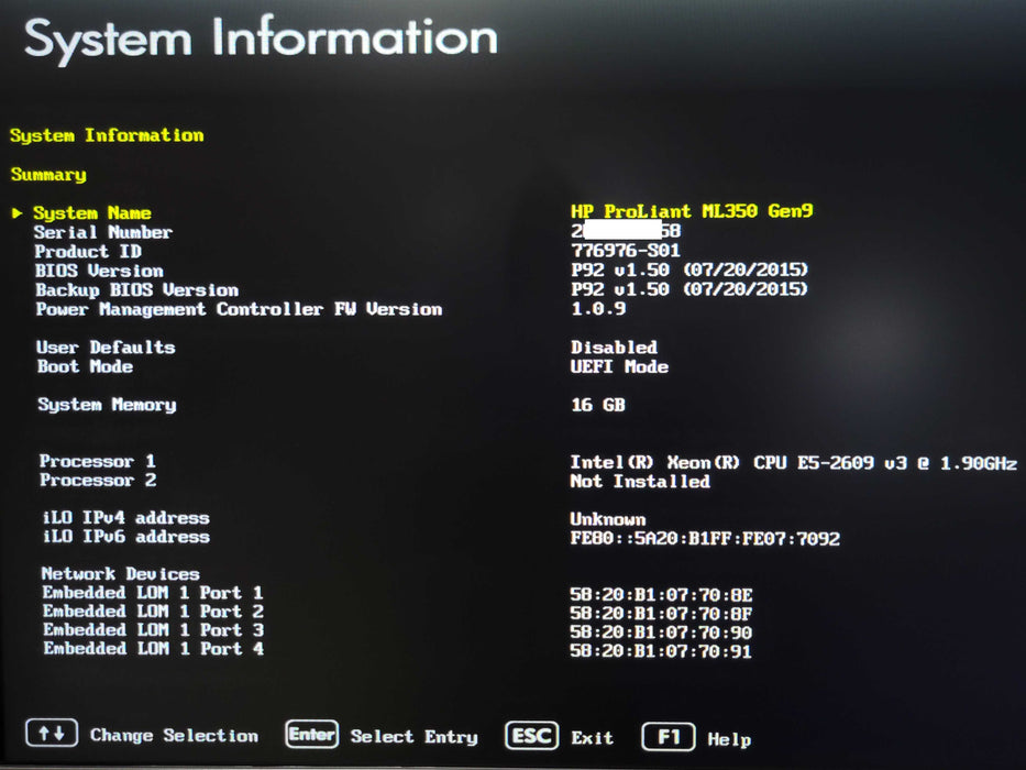HP ML350 Gen 9 4U, 1x Xeon E5-2609v3, 16GB DDR4, P440ar, 1x PSU, 4x 6TB SAS _