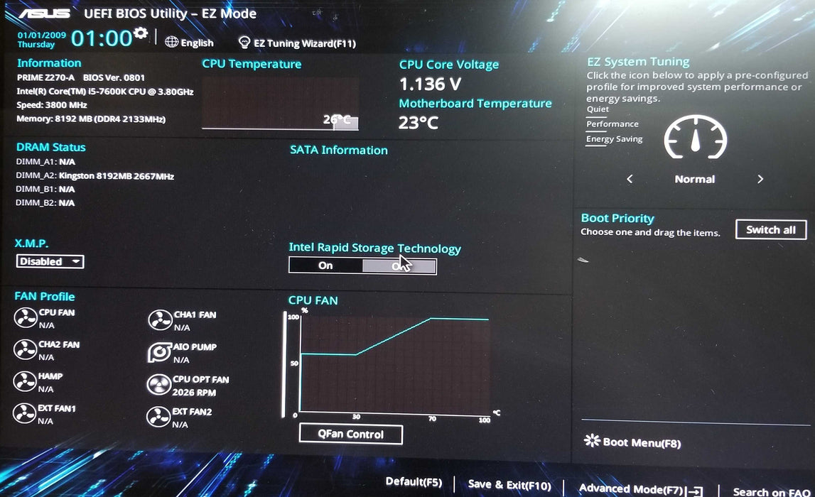 Asus Prime Z270-A w/ core i5-7600K CPU 8GB DDR4 RAM  IO Shield