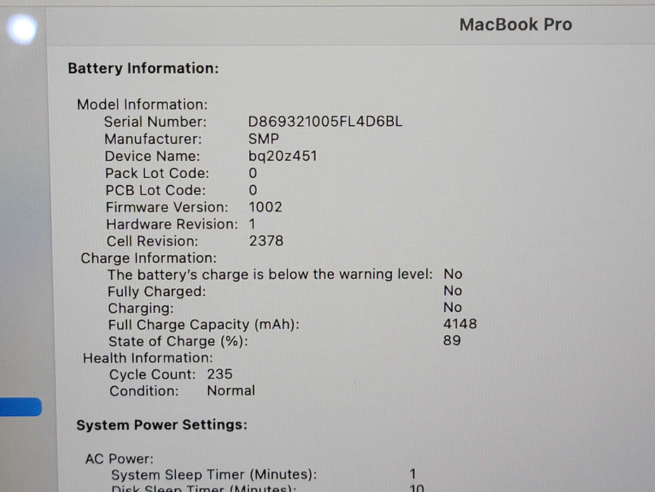 Apple Macbook Pro 2019 13" 4-Core i7-8557U @ 1.7GHz 8GB DDR3 120GB SSD