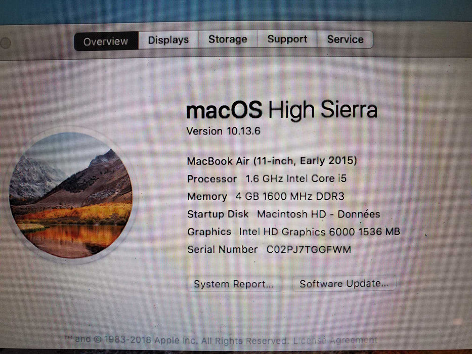 2015 Apple MacBook Air A1465 EMC 2924 - 128GB SSD, 4GB RAM, Intel i5 READ