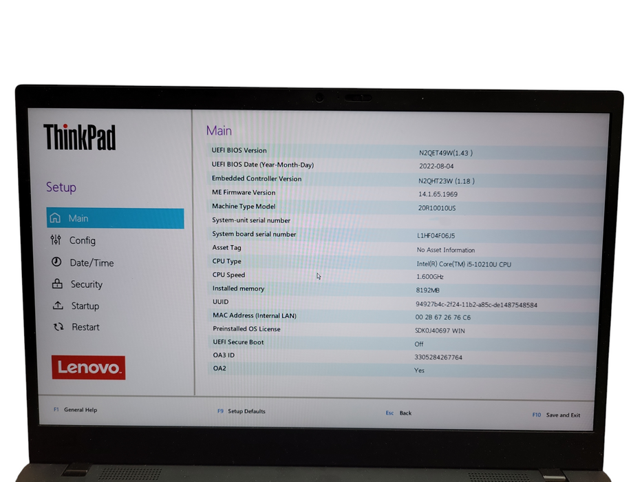 Lenovo ThinkPad X1 Carbon i5-10210U 8GB RAM 256GB NVMe ! Lap200