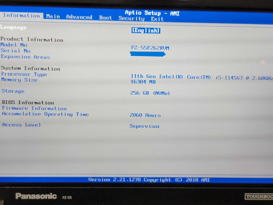 Panasonic ToughBook FZ-55F MK2 i5-1145G7 16GB DDR4 256GB NVMe 2K Hrs  β