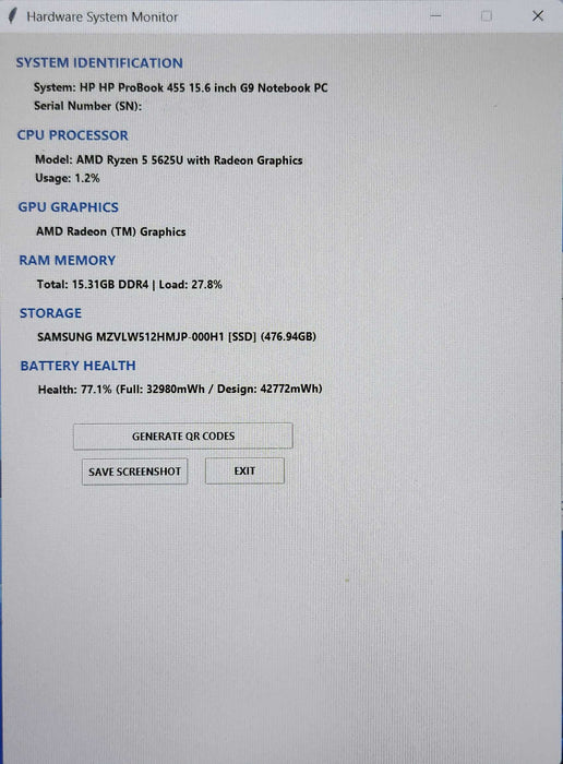 HP ProBook 455 15.6" G9, Ryzen 5 5625U, 16GB DDR4, 512GB NVMe, AC Adapter  Lap200
